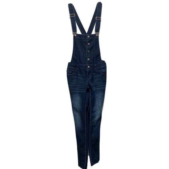 Tinseltown Overalls Dark Wash Blue Jeans Jumpsuit Skinny Leg Womens size Small - Picture 1 of 8